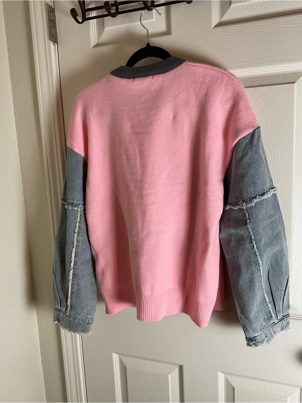 Double Take Star Knit Denim Sleeve Sweater Pink Grey S/M New - Picture 8 of 9